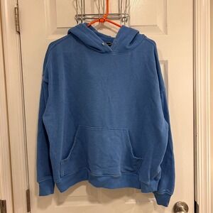 Aerie Womens Oversized Blue French Terry Hoodie Sweatshirt Size M Distressed